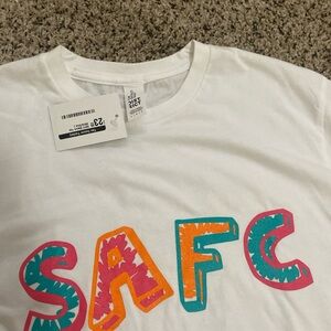 Mens Large Graphic T-Shirt - White with Multicolor Design